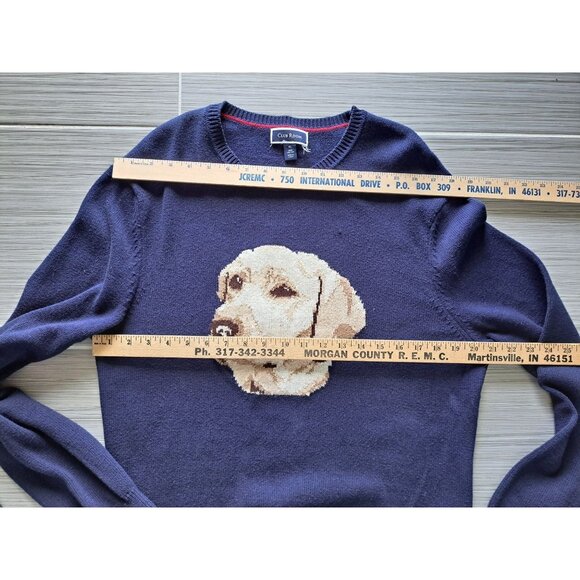 Navy Intarsia Labrador Retriever Yellow Dog Sweater Men's XL Cotton Club Room - Picture 11 of 11